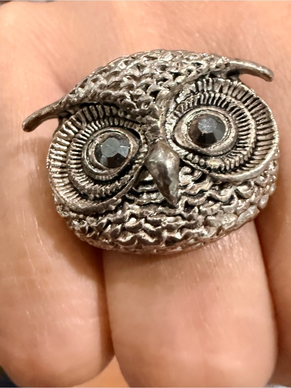 Silver Owl Statement Ring - Silver Tone